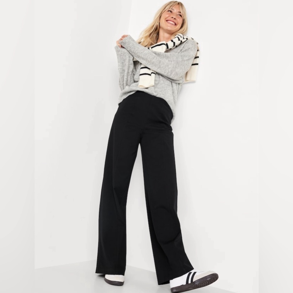 NWT! Black High-Waisted Pull-On Pixie Wide-Leg Pants for Women - Large Petite